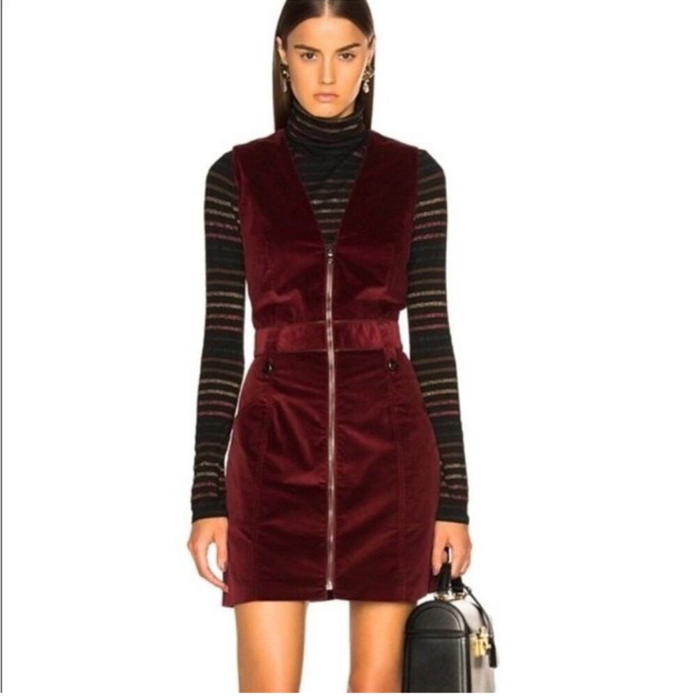 Veronica beard Orial Burgundy corduroy Sleeveless zip front mini Dress - Picture 3 of 9
